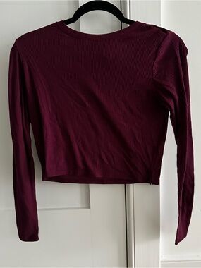 H&M Long Sleeve Ribbed Crop Top - Plum